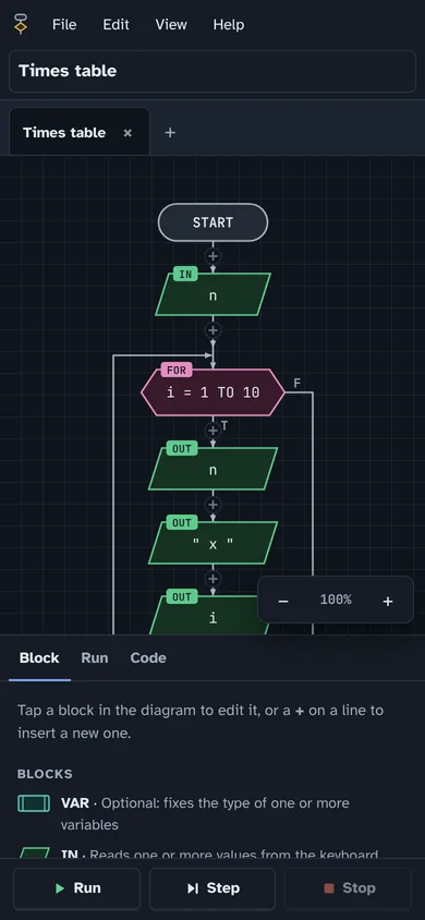 FlussoLab on a phone, dark theme.